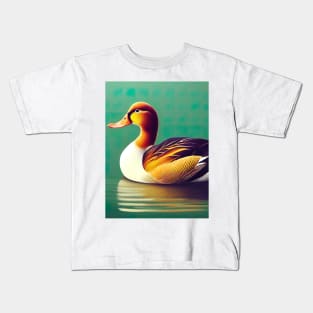 Duck at sea with green background Kids T-Shirt